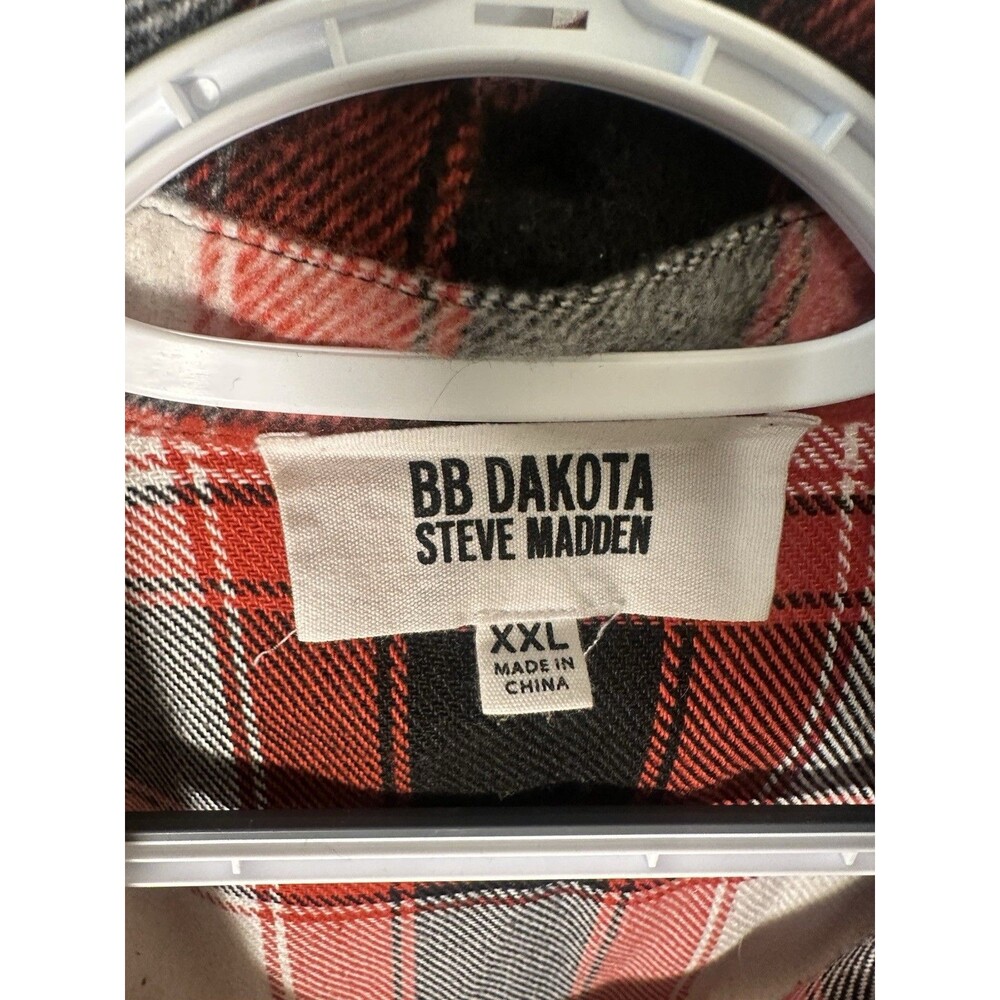 BB Dakota Steve Madden Plaid Shacket XXL Red Black White Button Shirt Jacket - Picture 4 of 7